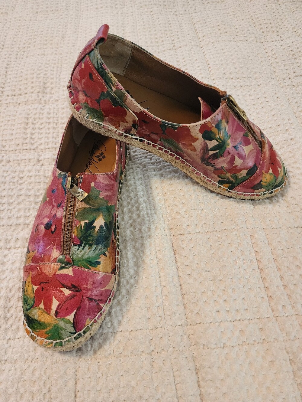 Patricia Nash Pink Floral Leather Zip Top Espadrille Slip-On Sz 9 New Beach